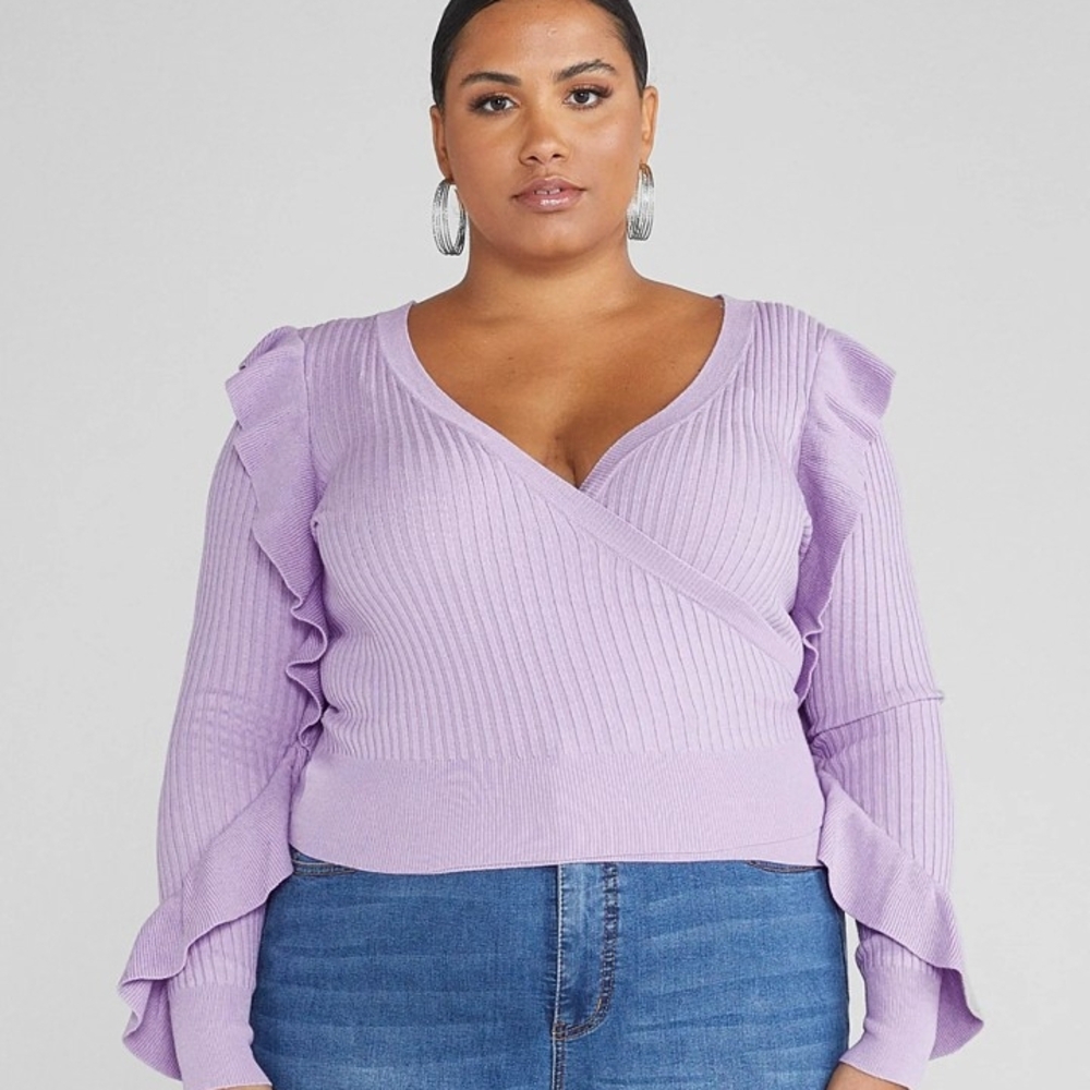 Lilac V-Neck Ruffle Sweater